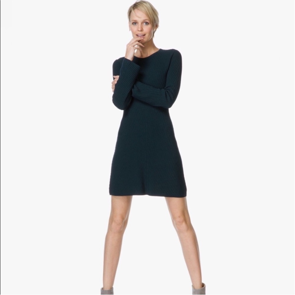 Theory Ardesia Ribbed Knit Dress XS – Dark Green Long Sleeve Minimalist - Picture 2 of 7